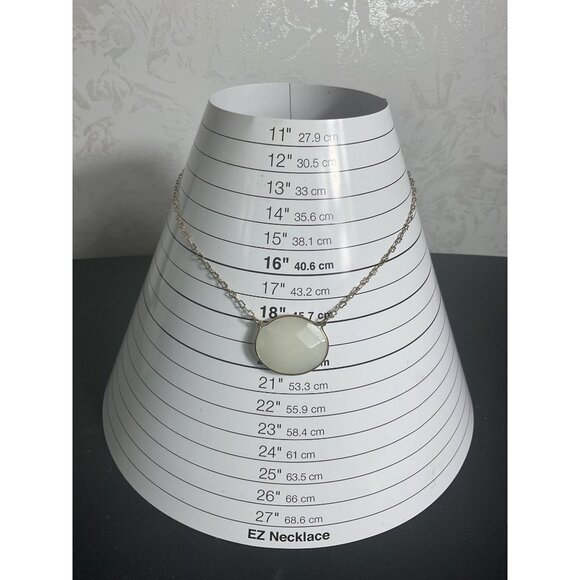 Gold-Tone Necklace With White Oval Pendant & Adjustable Chain - Picture 2 of 4